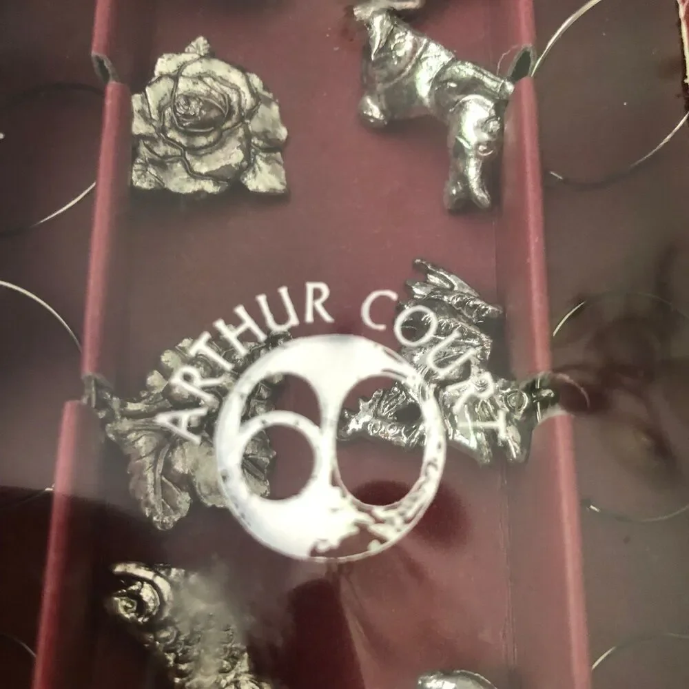 Arthur Court Wine Glass Charms Identifiers Lot of 8 Silver Rabbit Cat Fish Grape